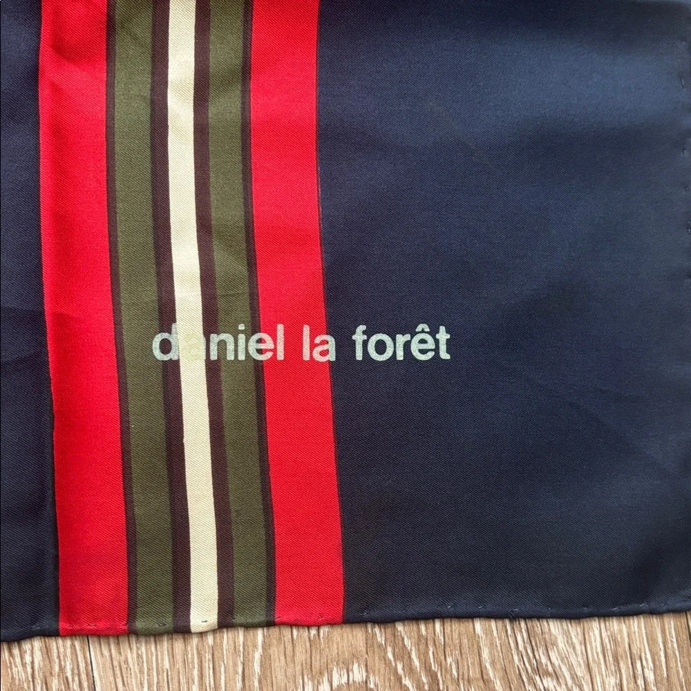 Daniel La Foret navy/red/green vintage silk scarf, 26” square